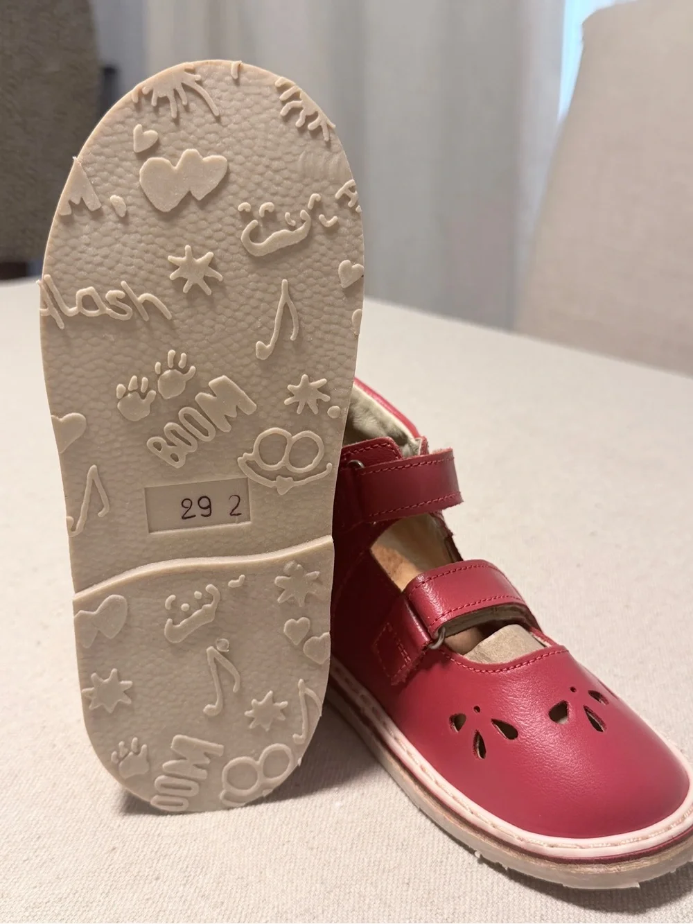 Kids Red Leather Shoes with Hook-and-Loop Straps